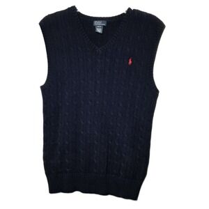 Polo Ralph Lauren Navy Cable Knit V Neck Sweater Vest Youth Cotton XLarge 18-20